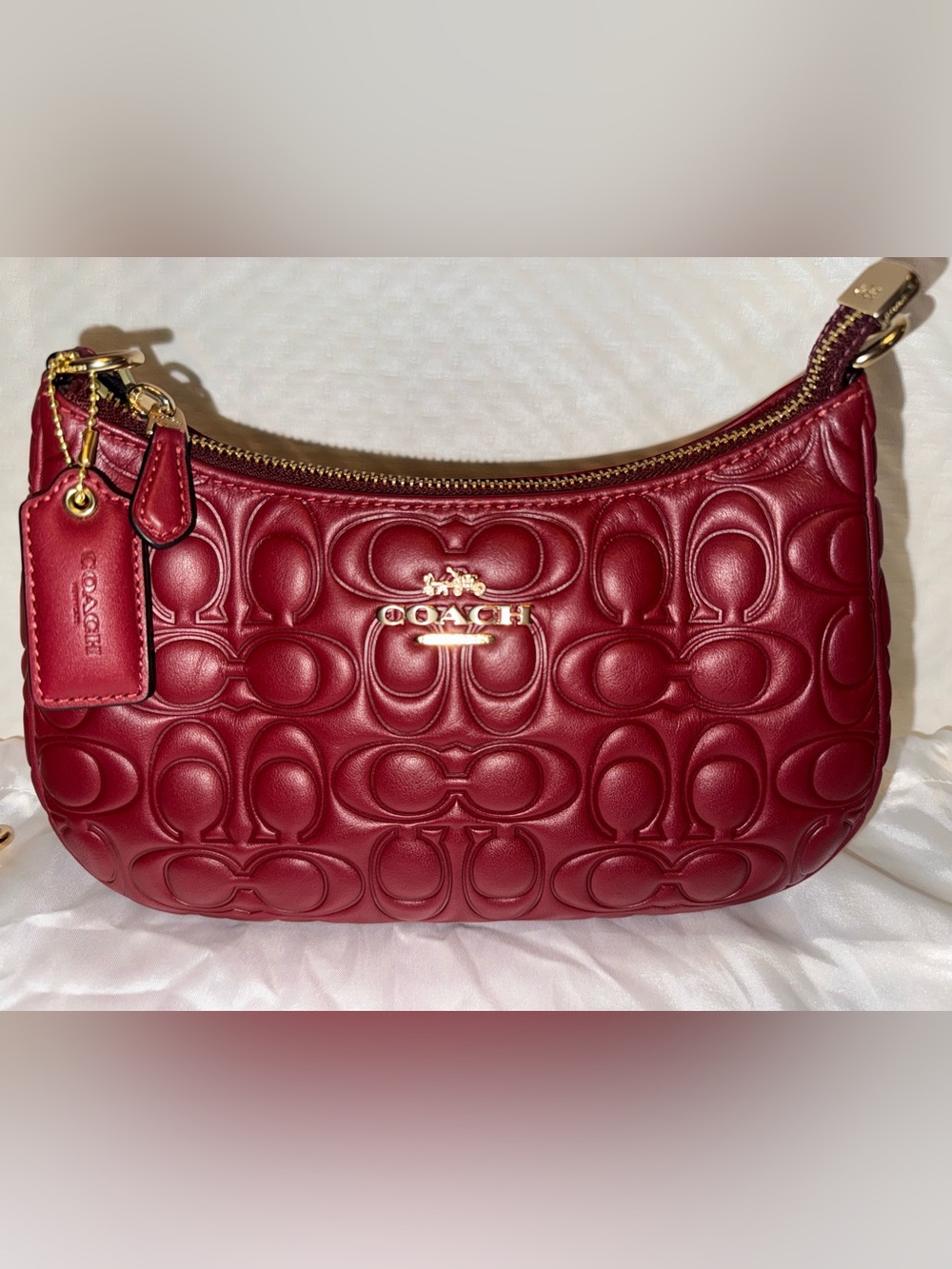 Coach Teri Shoulder Bag in Signature Leather Shoulder Bag in Cherry